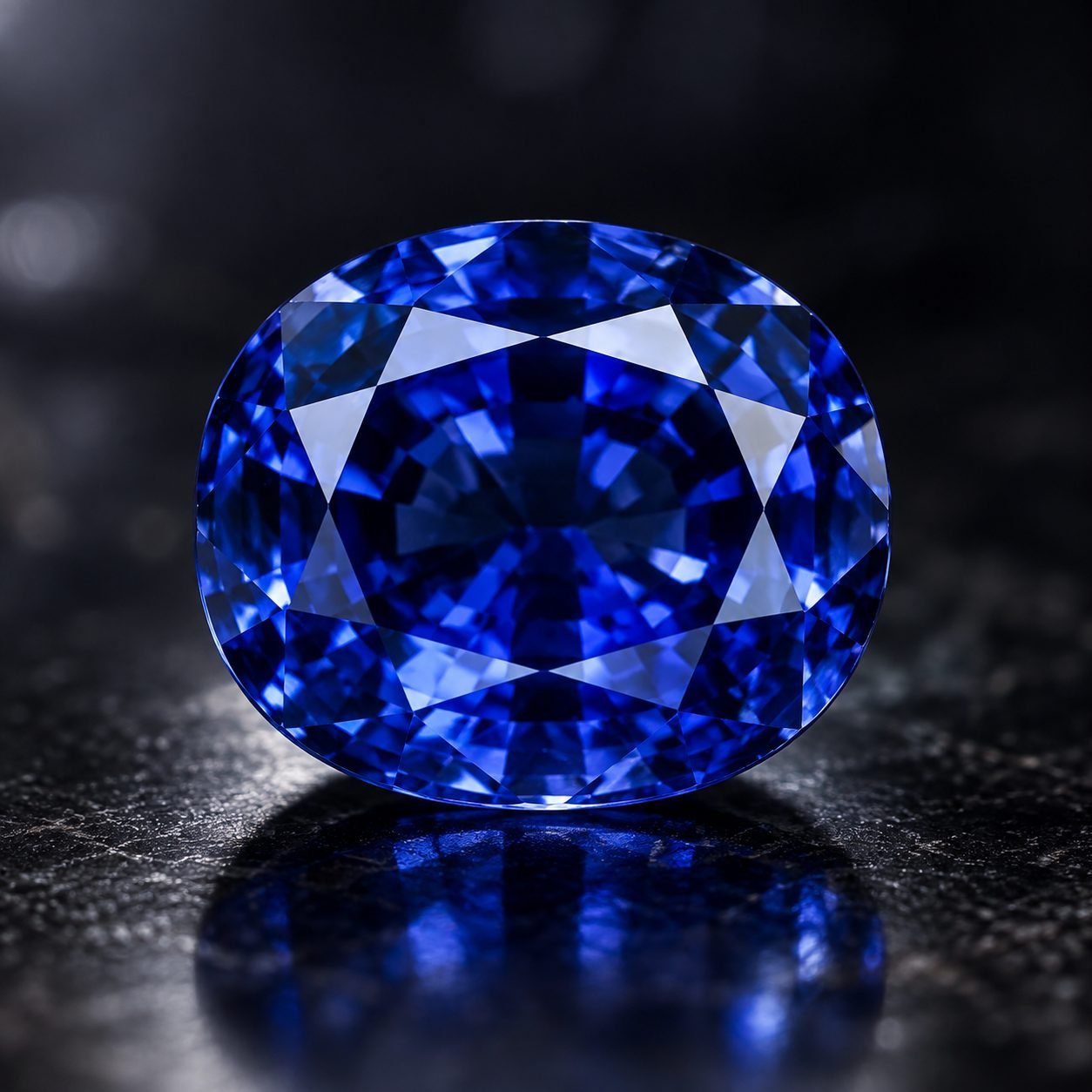 Blue Sapphire gemstone on a dark surface