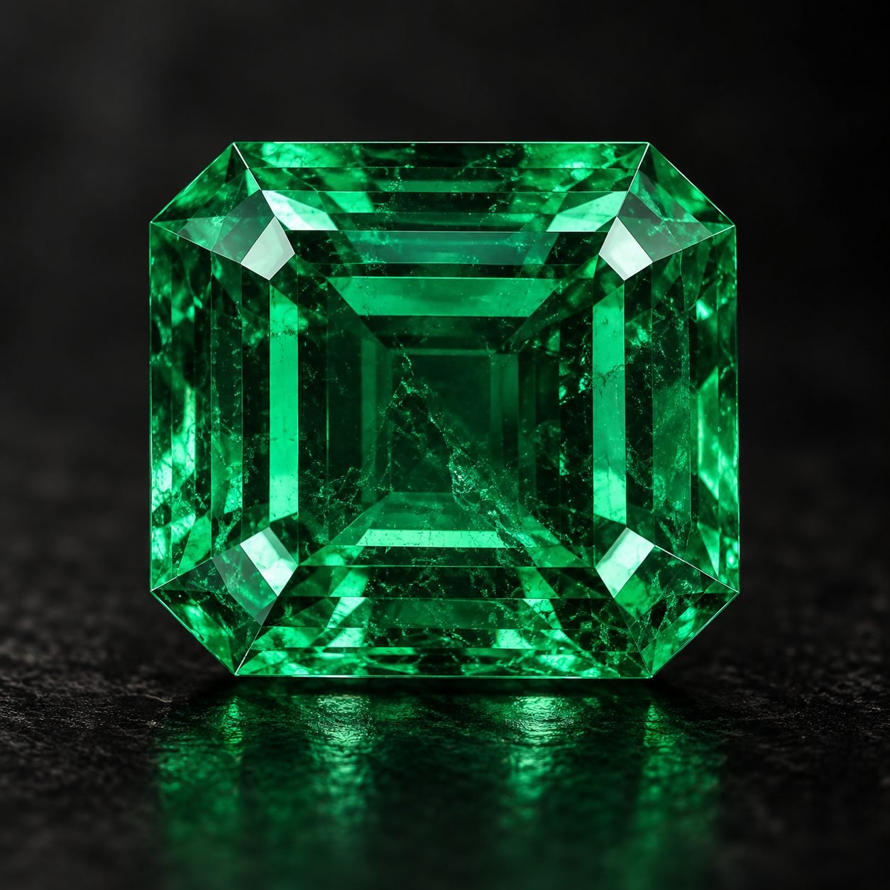 Emerald gemstone on a dark surface